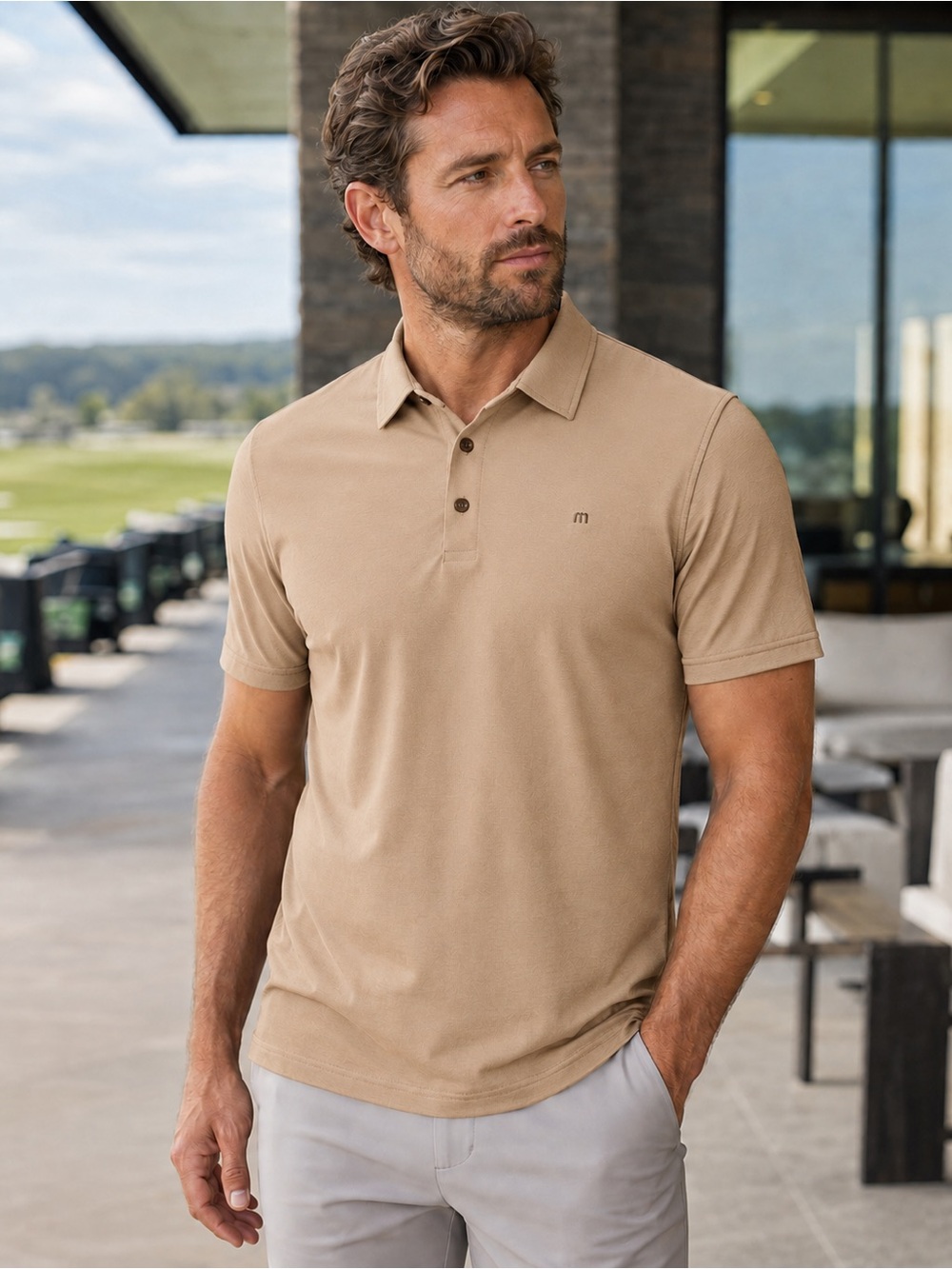 Travis Mathew Men's Tan Polo Shirt.. New w/ tags & Men’s Medium